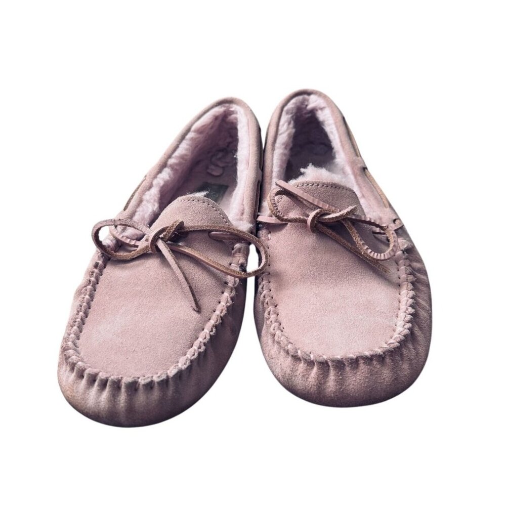 Ugg Womens Pink Suede & Shearling Lined Moccasin Slippers Size 6/ EU 37 / UK